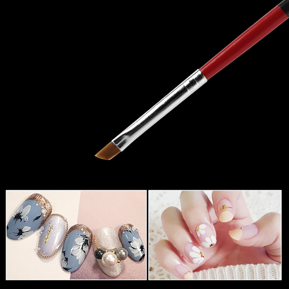 Rohwxy spets nagelborste handtag halvmåne form akrylmålning ritning penna blomma ritning manikyr nail art verktyg