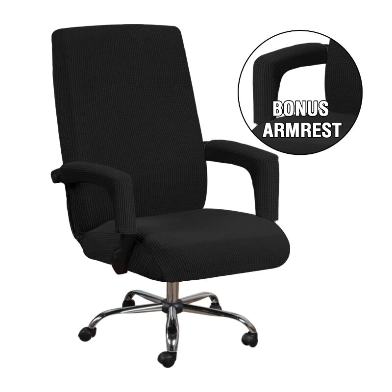 Spandex Computer Chair Cover Stretch Office Chair Cover Dustproof Seat Case Protector Removable Slipcovers With Armrest Covers: Black / L 2pcs Armrest cover