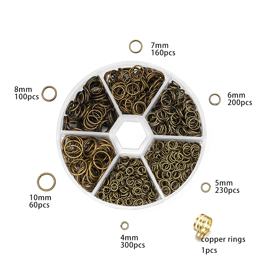 Kit Anéis de Salto Aberto para Fazer Jóias, Conjunto de Acessórios para Brincos e Colares DIY, Jóias Fazendo Suprimentos, 4mm, 5mm, 6mm, 7mm, 8mm, 10mm, 1 Conjunto: Preto