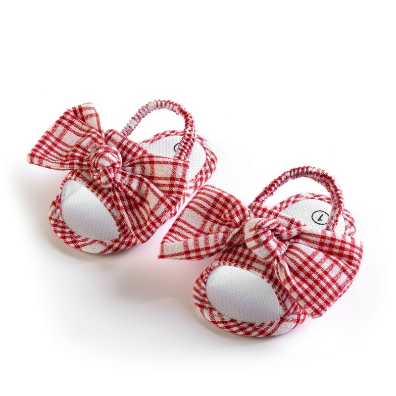 Sommer Neugeborenen Baby Mädchen Sandalen Anti Unterhose Weiche Sohle Plaid Kleinkind Erste Wanderschuhe Schuhe 0-18M lässig Bowknot Strand Schuhe: R / 13-18 Monate