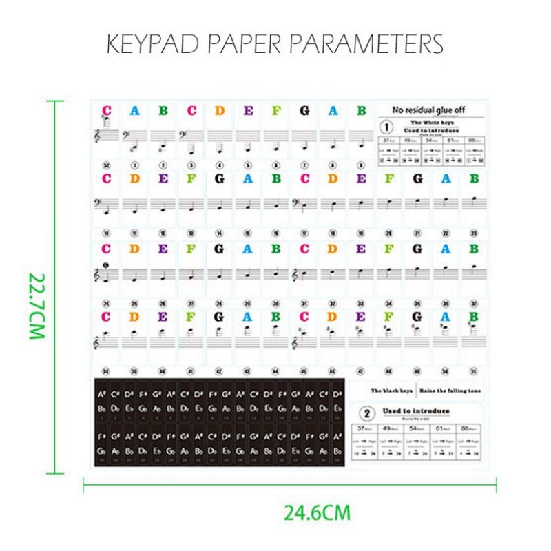 37/49/54 Key Piano Stickers Transparent Piano Keyboard PVC Sticker Piano Stave Electronic Keyboard Name Note Sticker Accessories: multicolor