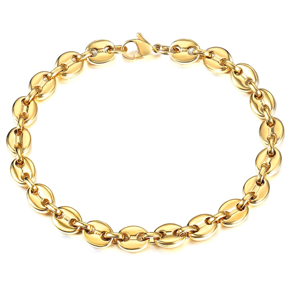 7/9/11mm Stainless Steel Coffee Beans Marina Link Chain Bracelet for Men Women Gold Silver Color Jewelry US Stock HKBM169: 7mm Gold / 9inch 23cm