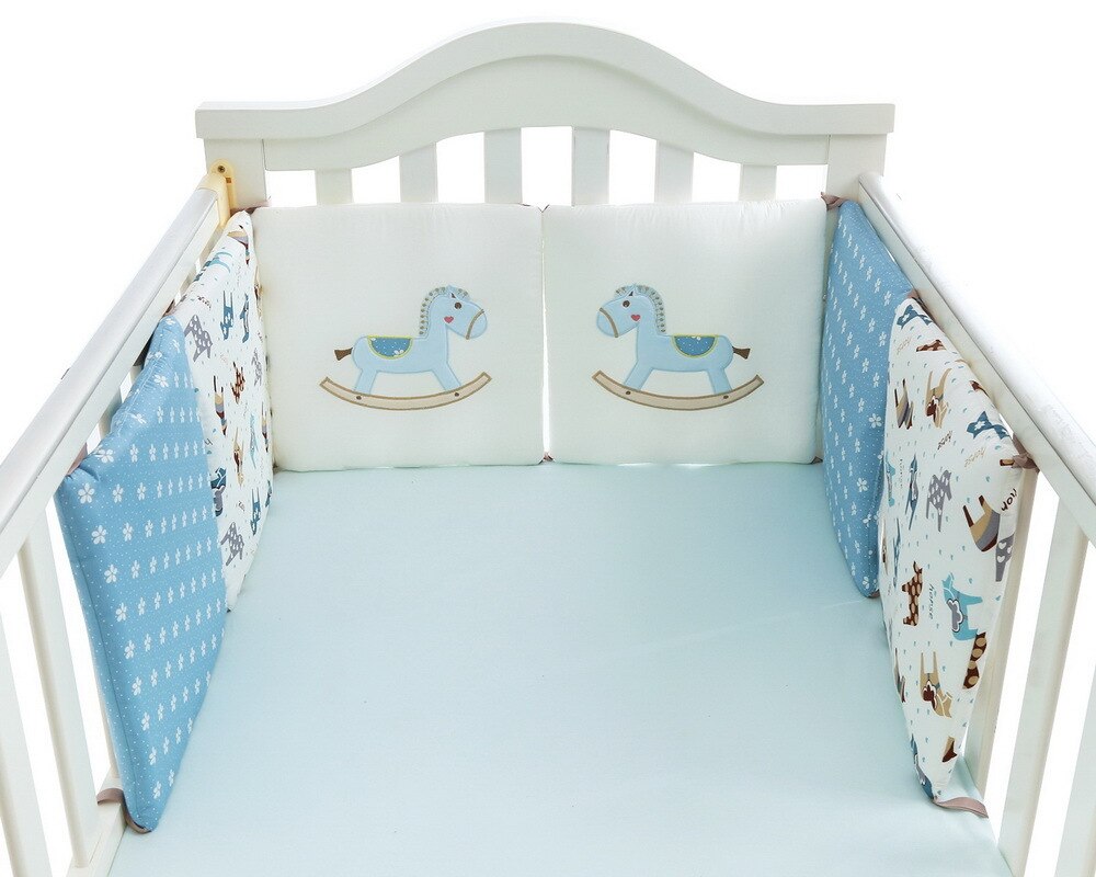 SUNVENO Veiligheid Baby Bed Bumper 6PCS Zachte Crib Bumper Perfect Prachtige Comfortabele stof Baby Beddengoed set voor Pasgeboren: Wooden horse