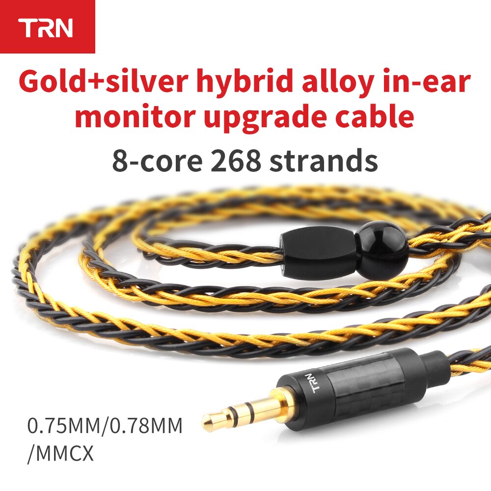 TRN Earphones T1 Gold Silver Mixed plated Upgrade cable 8 Core Headphone wire for V90 V80 V60 V30 V20 V10 C10 ZST T2 S2 BQ3 NO.3