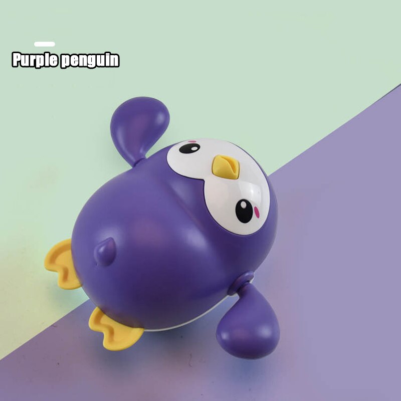 Newest Baby Bath Toys Cute Cartoon Crab Penguin Whale Baby Water Toy Infant Swim Chain Clockwork Toy For Kid: Purple penguin