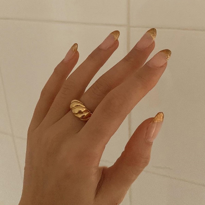 18K Gold-Plated Titanium Stainless Steel Twisted Croissants Rings Threads Geometric Rings for Women Minimalist Chunky Jewelry