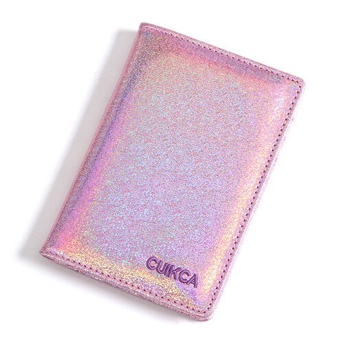 CUIKCA Paspoort Pakket Cover Flash Pailletten Shine Glitter Leather Wallet Id-kaart Gevallen Houders Paspoort Zak Air Ticket Houder: pink