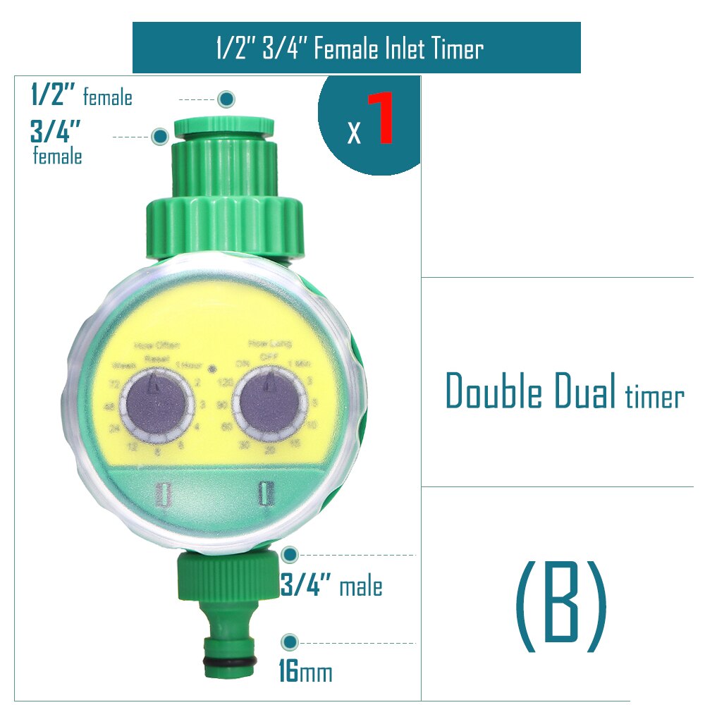 Garden Water Timer Rain Sensor Solar LCD Double Dial Controller Watering Irrigation 1/2'' 3/4'' Tap Joint Solenoid / Ball Valve: B-1PC
