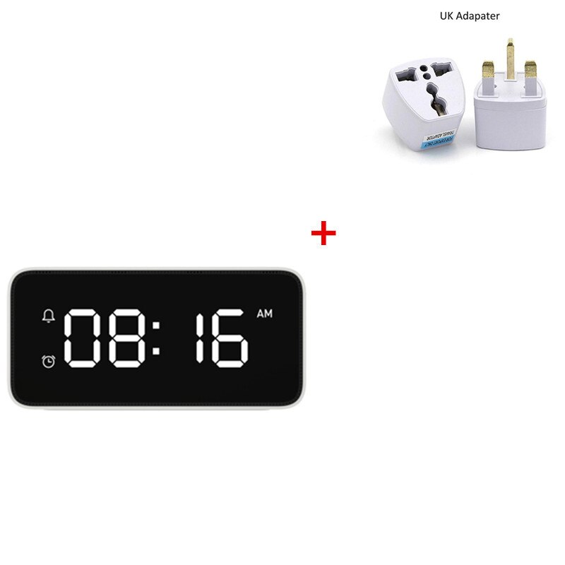 Originele Xiaomi Mijia Xiaoai Smart Wekker Voice Broadcast Klok Tafel Automatische Tijd Kalibratie Met Smart Home App: Add UK Adapter