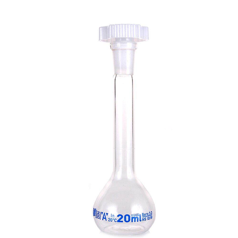 20ml Transparent Lab Borosilicate Glass Volumetric Flask with plastic Stopper Office Lab Chemistry Clear Glassware Supply