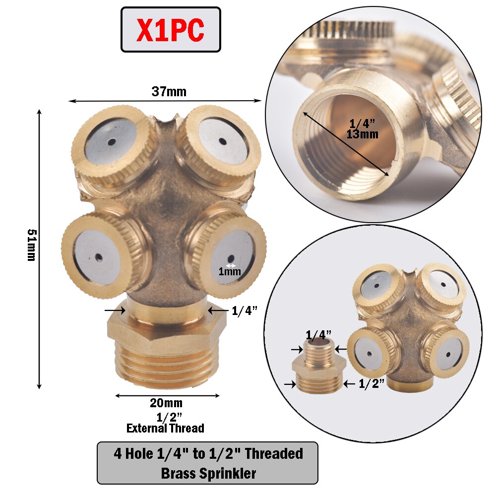 1-8 Hole 1/4" 1/2" 3/4" Brass Sprayer Nozzle Garden Irrigation For Farm Drip Irrigation Pesticide Atomizing Spray Fitting: H