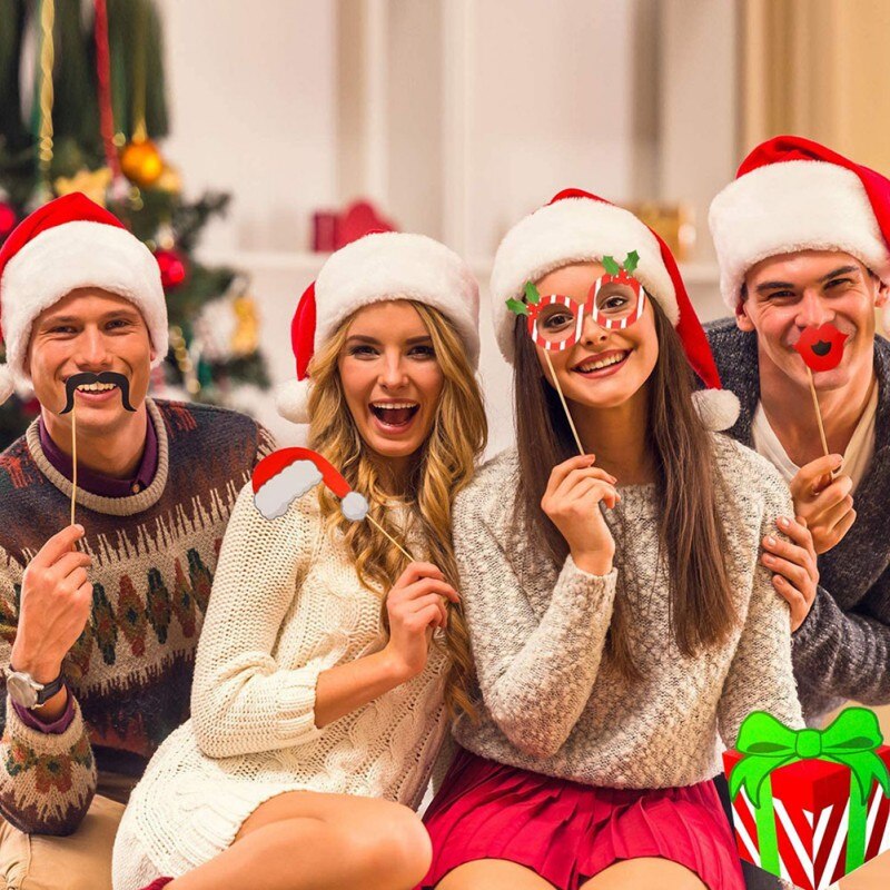 32pcs Christmas Photo Booth Props Christmas Eve Party Decoration For Home Happy Year Photobooth Decor Accessories