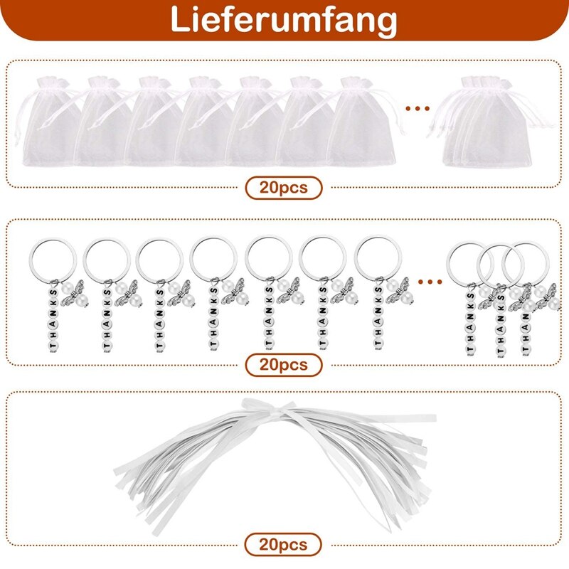 20 setzt Taufe Party Gefälligkeiten, Hochzeit Gefälligkeiten danke Stil Schlüsselbund mit Kordelzug Kommunion Geburtstag