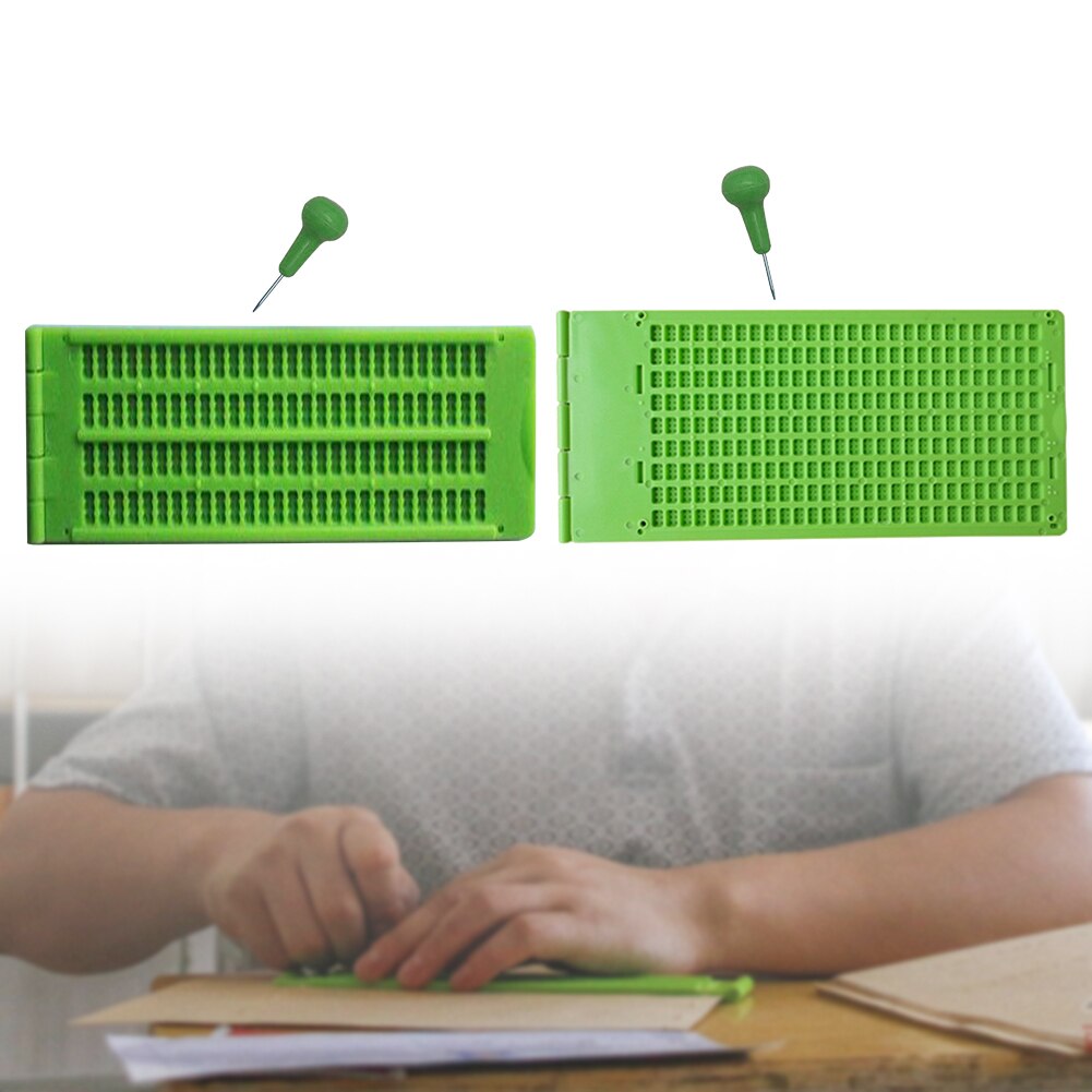 Braille skrift skifer praksis grønt værktøj praktisk med stylus 4 linjer 28 celler plastskole tilbehør bærbar læring