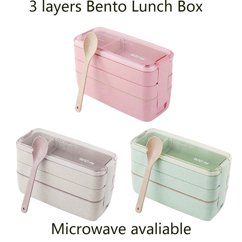 3-Layer Creatieve Plastic Lunchbox Voedsel Containers Magnetron Bento Lubox Voor Student Draagbare Voedsel Storage Case Picknick Wandelen