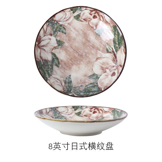Dishes 2pcs/set 8-inch flower and fish pattern underglaze ceramic deep dish: Magnolia