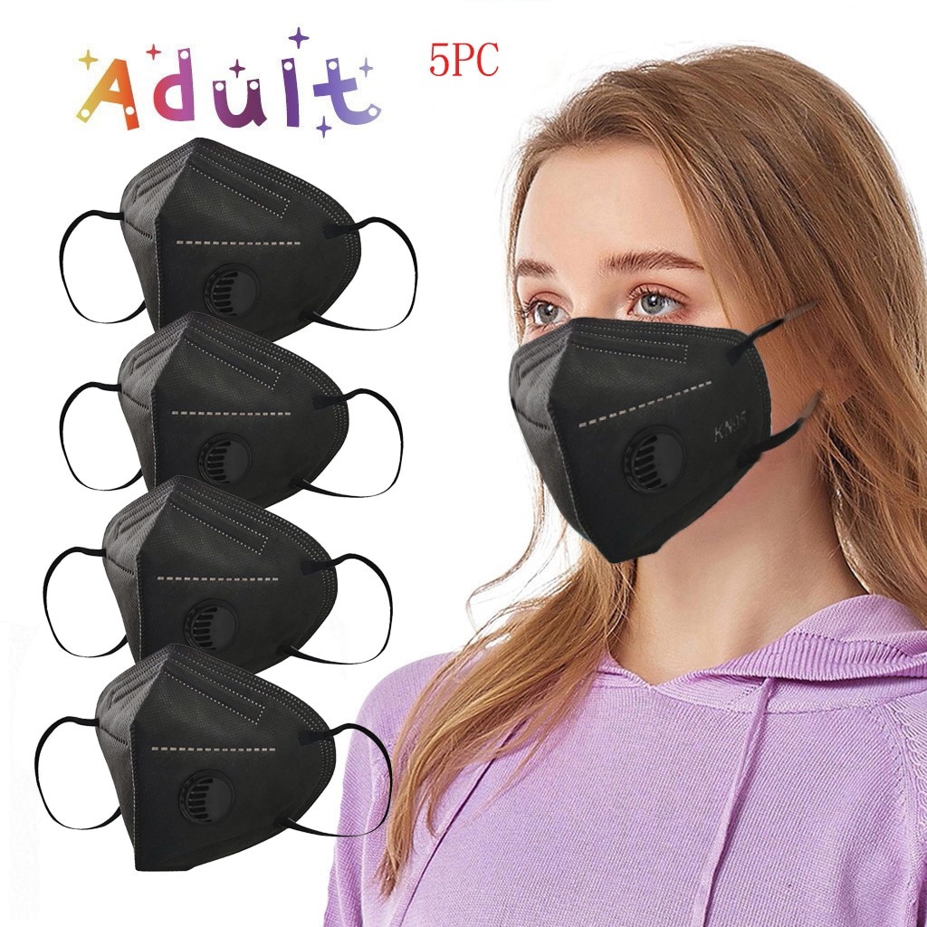 5Pcs Volwassen Wegwerp Gezichtsmasker Zwarte Maskers 5 Lagen Antistofmaterialen Mistig Haze Maskers Gezicht Beschermende Mascarillas Filter Respirator