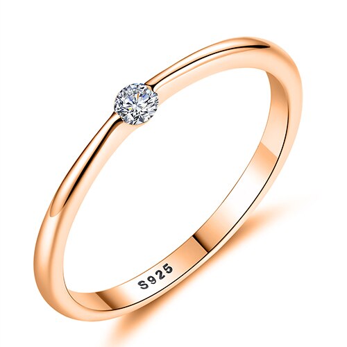 Eleshe Authentieke 925 Sterling Zilveren Ringen Ronde Zirconia Crystal Vinger Ringen Voor Vrouwen Wedding Originele Zilveren Sieraden: 6 / ROSE GOLD