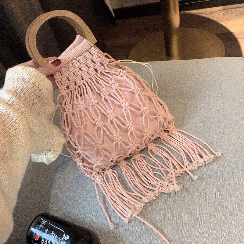 Female Straw Beach Bag Crossbody Bags For Women Summer Wicker Handbags Ladies Rattan Shoulder Messenger Bag Sac A: pink 