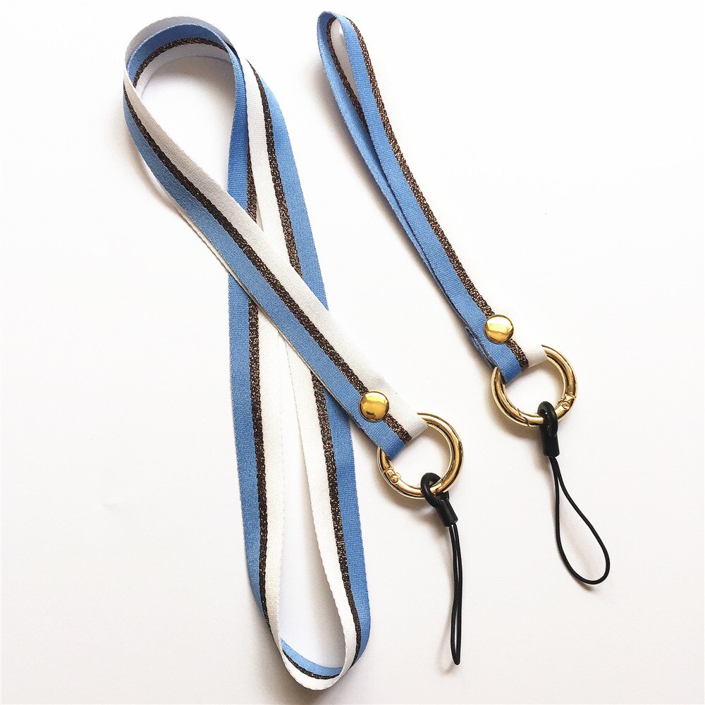 2 stk håndlavet stof nøglering til kvinder og piger med gylden rund clips og snor til at fastgøre nøgler og mobiltelefoner: Blå 1