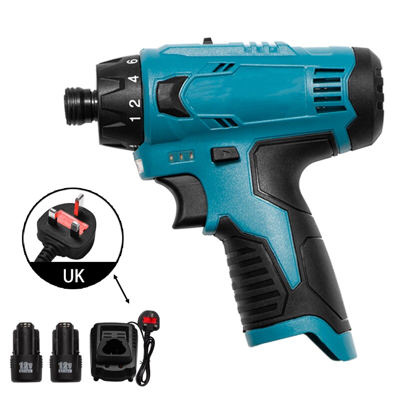 12V Lithium-Ion Batterij Accuschroevendraaier Elektrische Boor Gat Elektrische Schroevendraaier Hand Driver Wrench Power Tools: UK 1Charger 2Battery