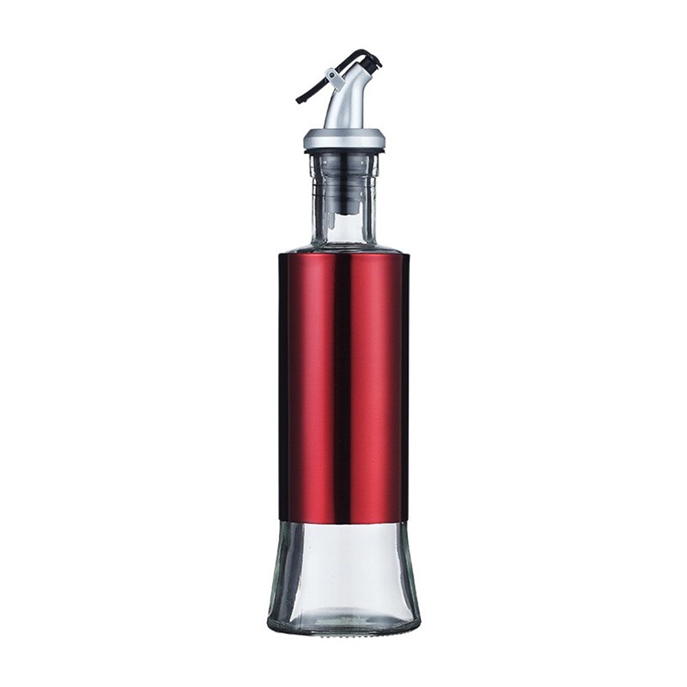 Stainless steel glass oil pot oil bottle vinegar pot kitchen oil tank pot leak-proof large soy sauce vinegar seasoning bottle: Red 350ml