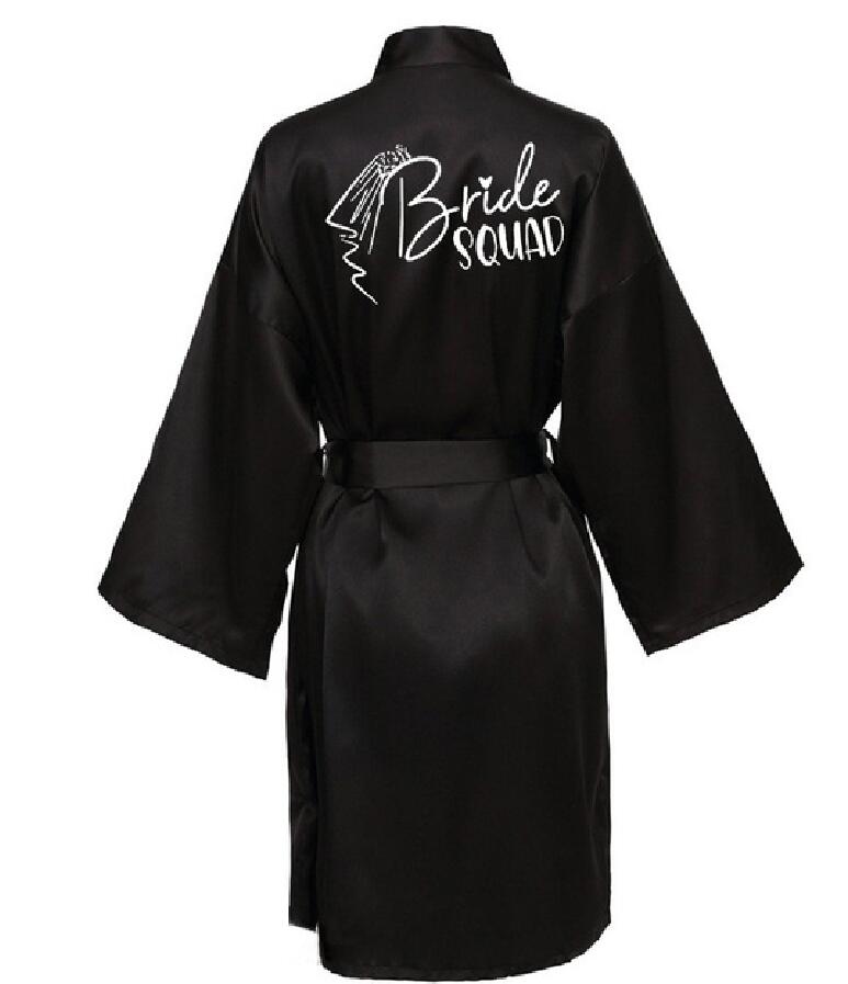 Wedding Party Team Bride Robe With Black Letters Kimono Satin Pajamas Bridesmaid Bathrobe SP033: M / Beige