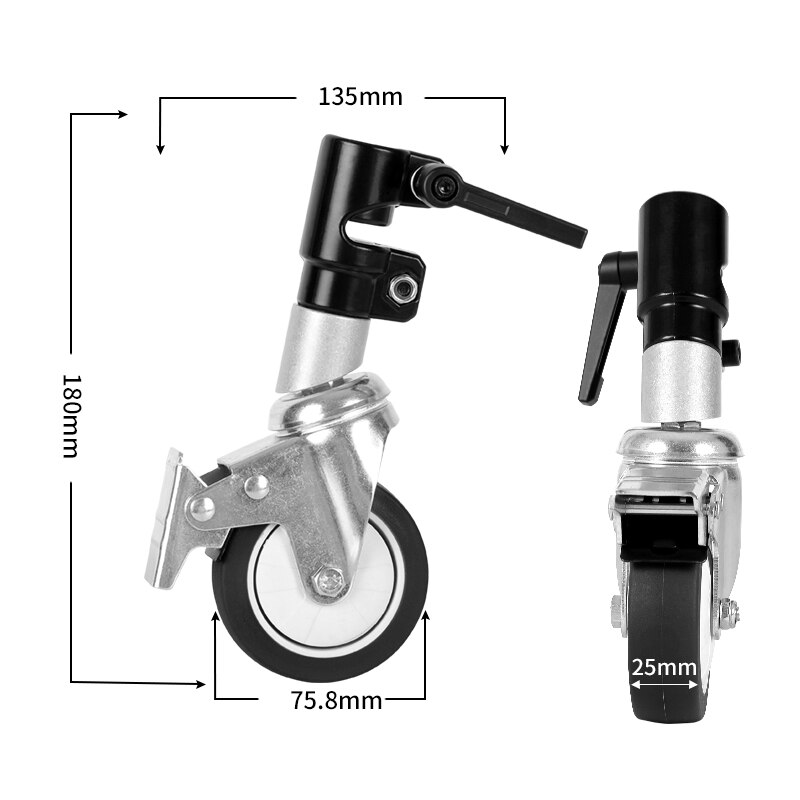 3-Pack Swivel Caster Wiel Met Duurzame Metalen Constructie Voor Light Stand Met 25Mm Diameter Been, geschikt Voor Studio Video