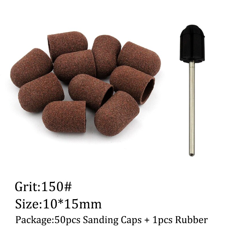50Pcs/Set 150# Grit Nail Sanding Caps Rubber Grip Pedicure Polishing Sand Block Electric Drill Accessories Bit Manicure Tools
