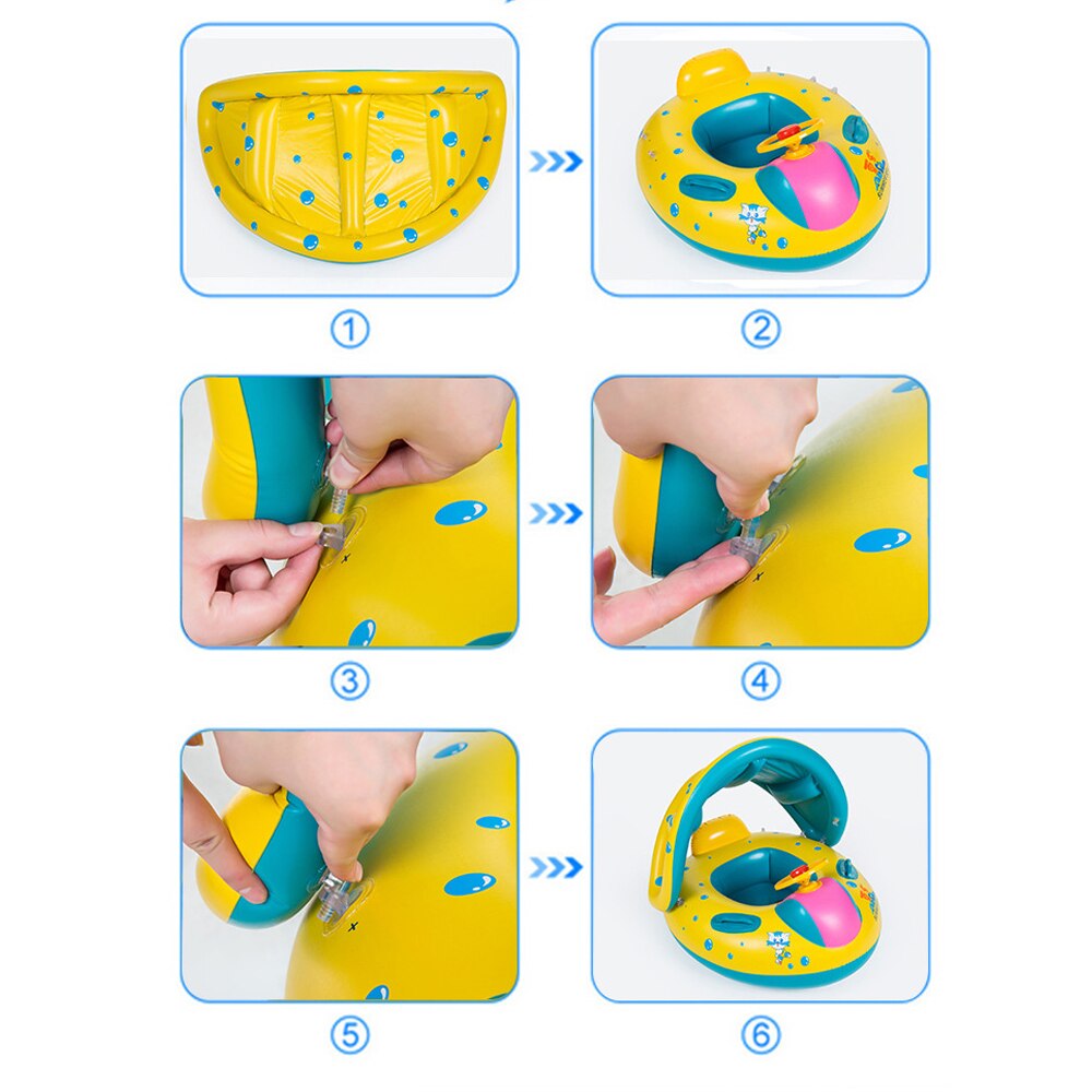 Asiento flotante portátil de círculo hinchable para bebé, Círculo de natación para niños con asiento con sombrilla, accesorios para piscina