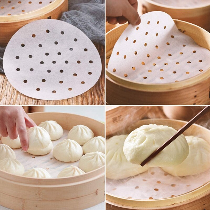 Air Friteuse Geperforeerde Perkament Vellen Papier Liners, 9 Inch (200 Vel) Voor Airfryer, bamboe Stoomboot Mand, Magnetron