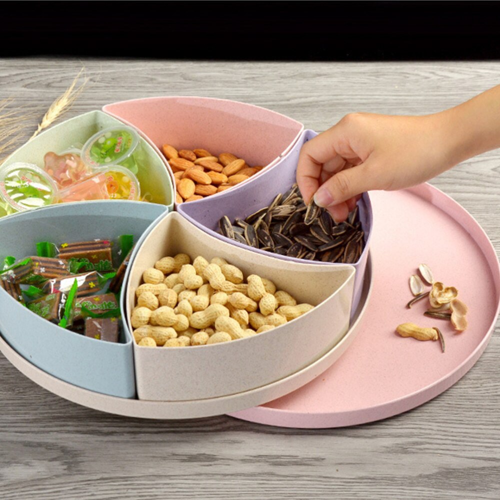 1pc Snacks Nuts Candy Box Candy Tray Platter Box Divided Wheat Straw Storage Case