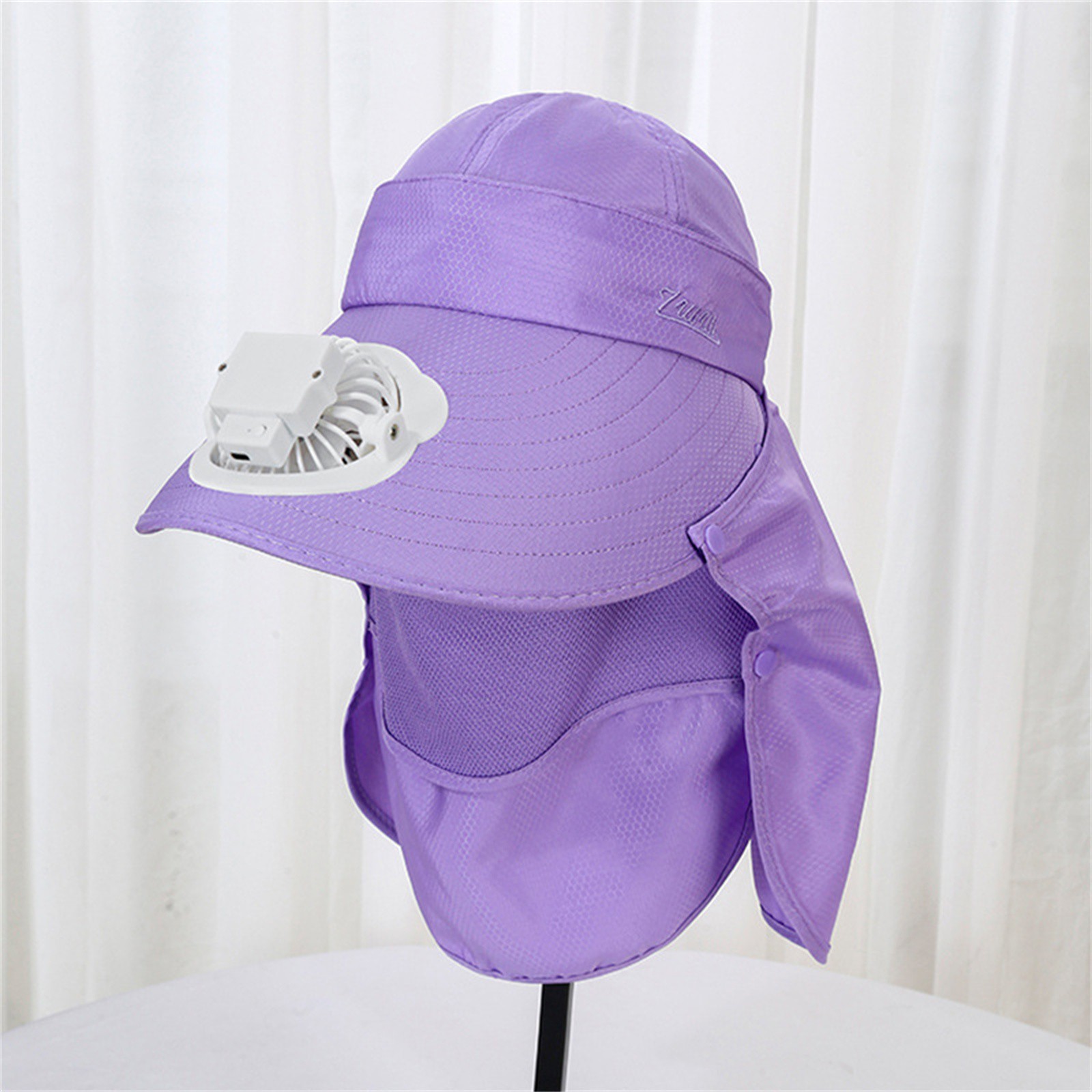 Kapelusz z wentylatorem ładowanym solarnie, robić pracy na zewnątrz, kapelusz przeciwsłoneczny, kapelusz robić zbioru owoców, kapelusz robić ogrodu herbacianego, ochrona, szklarnia, odpinany kapelusz wędkarski: FIOLETOWY