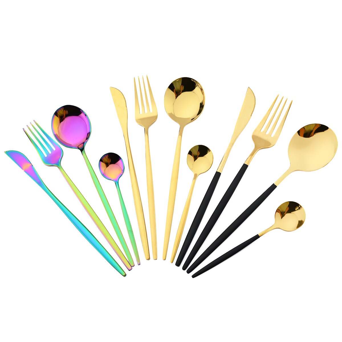 Schwarz Silber Besteck Set Abendessen Messer Dessert Gabel Löffel Stäbchen Geschirr Set Edelstahl Besteck Küche Geschirr