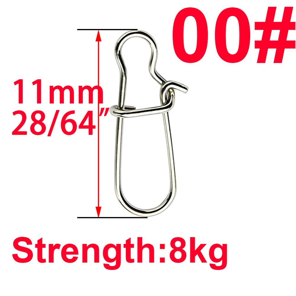 50pcs Stainless Steel Hooked Snap Fishing Barrel Swivel Safety Snaps Hook Lure Accessories Connector Snap: Size 00