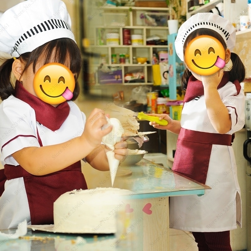 Halloween Kids Chef Jackets Catering Baking Uniforms Food Service Children Kitchen Restaurant Waiter Cook Hat Role Play Costumes