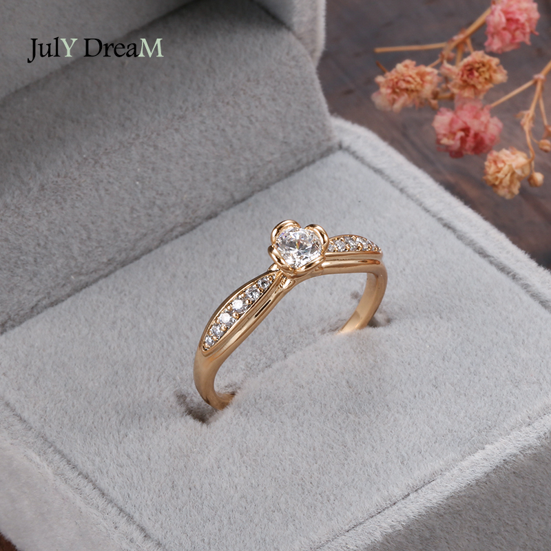 Anillo de compromiso de oro rosa 585 con circonita, corazones y flechas, corte Bilateral, circonita pequeña, joyería de boda fina a la para mujer