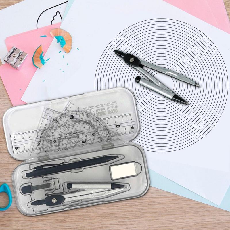 Geometry Kit 10X Geometry Compasses Set Protractor Kit With Storage Box Student Supplies Math Tool Kit For School