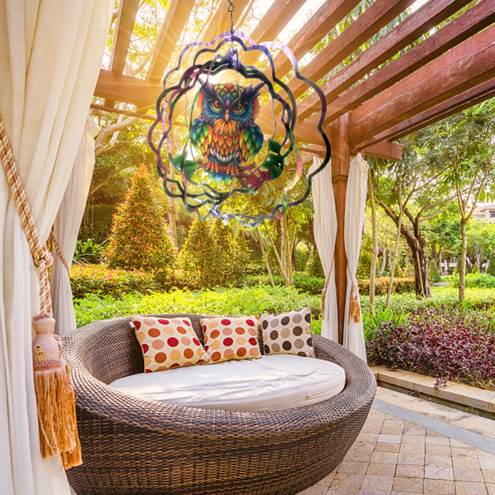 Windspiele Edelstahl Wind Spinner- 3D Hause Zauberstab Hängen Dekor Segen Schutz Bunte Garten Kunst Dekoration