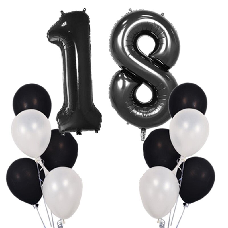 12 stks/partij 40inch Zwart Nummer 30 Digit Ballonnen Folie Helium Ballon 30th Jaar Oud Verjaardag Party Opblaasbare 10" latex Globos