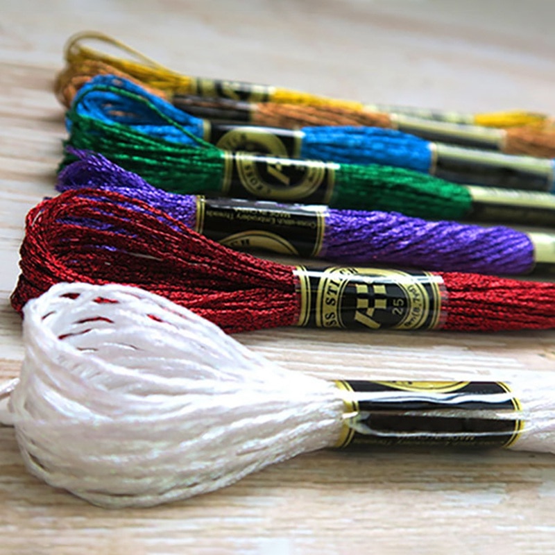 8 Meters 12 Strands Colorful Metallic Thread Handmade Cross-stitch Wiring Thread Gold Silk Embroidery Thread