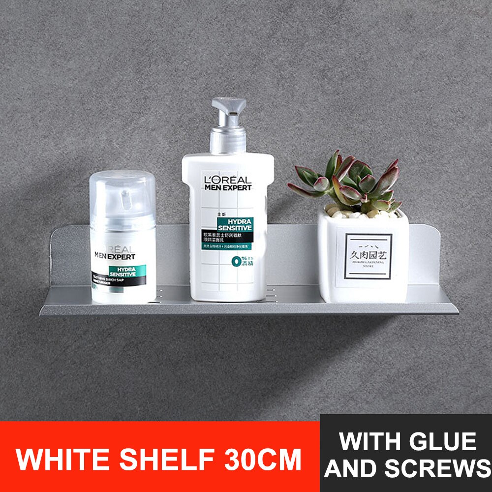 Wall Mounted Bathroom Shelf Shower Bathing Storage Holder Rack Kitchen Organizer shampoo Shower Caddy Rack Bathroom Shelves: 30cm Silver