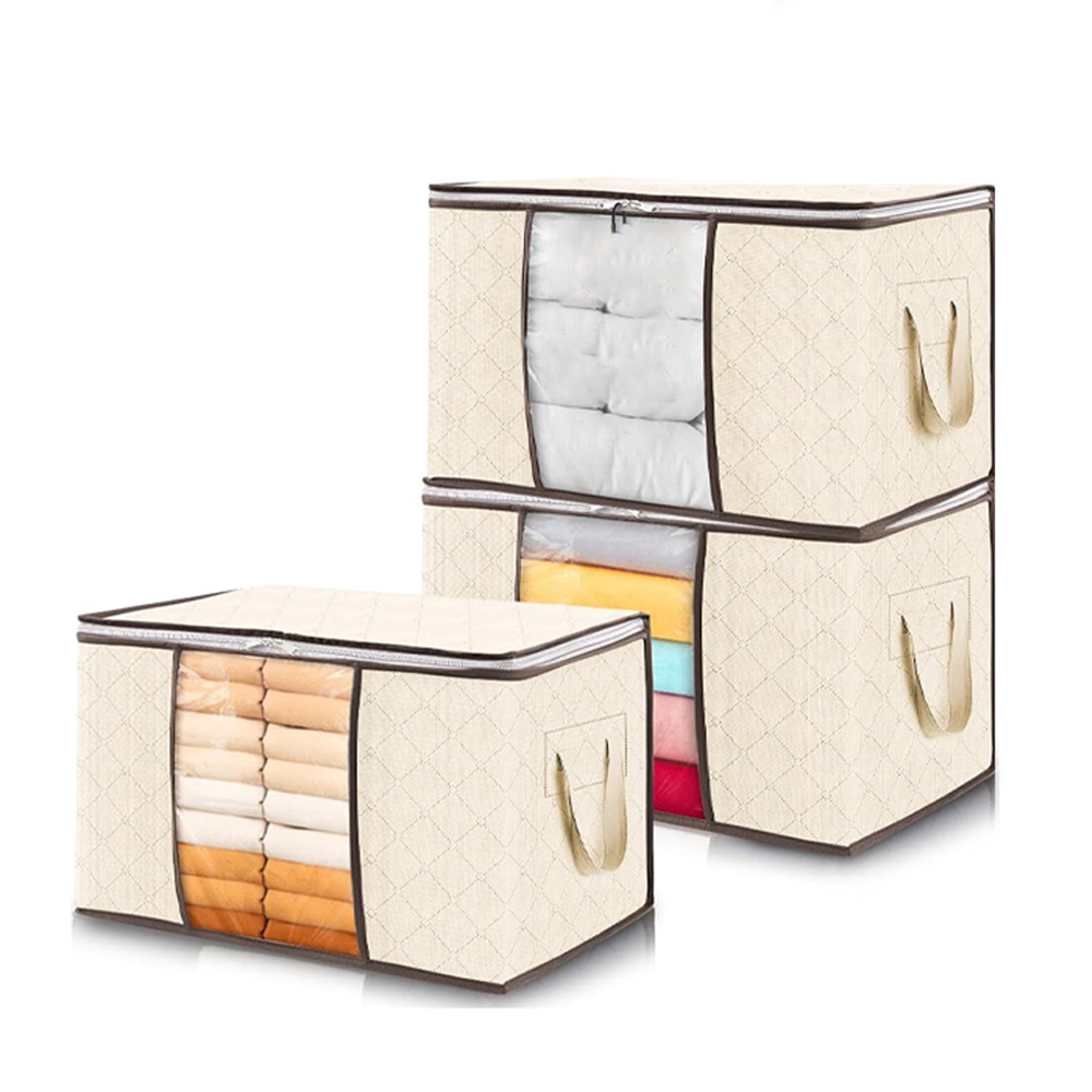 Clothes Storage, Foldable Thick Fabric Blanket Storage Bags, Storage Containers for Organizing Bedroom, Closet, Comforter: Brown