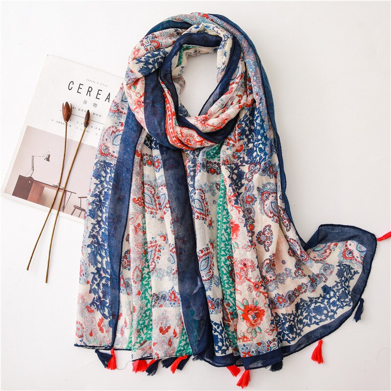 VISROVER-Long foulard en Viscose Shaw | Longue écharpe, imprimé Tropical, pour robe de plage, écharpe d'été pour femmes,: 8