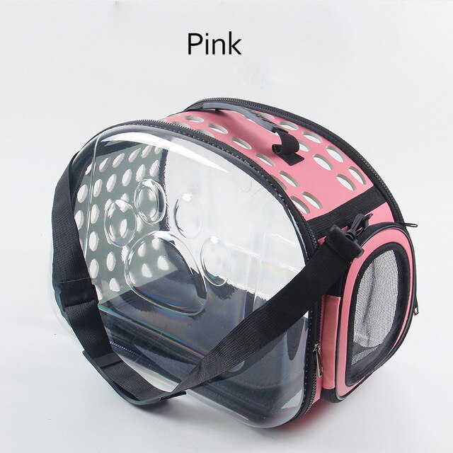 HEYPET portabebés para perros gato jaula plegable cajón plegable Bolso de Plástico bolsas de transporte mascotas suministros mochila transparente: pink / L42W28H32cm