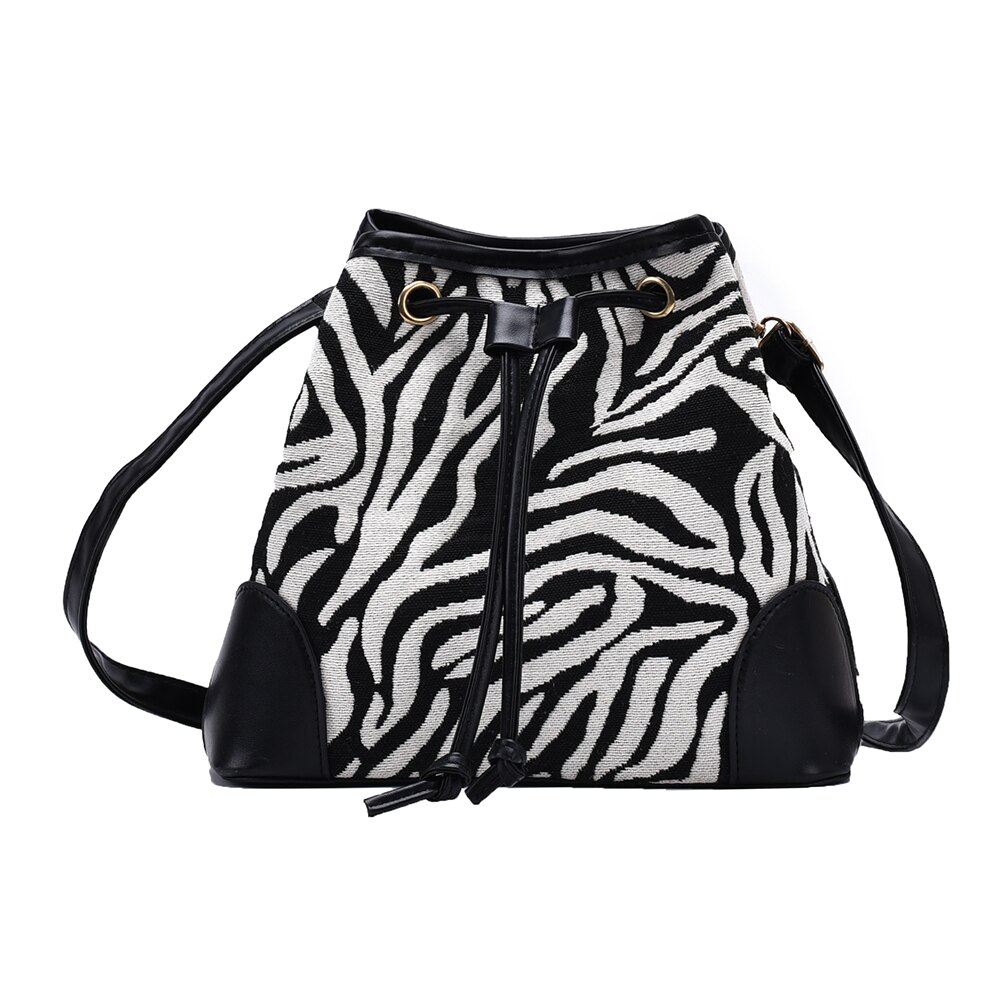 Mode Trekkoord Emmer Messenger Bag Vrouwen Zebra Plaid Patroon Lady Pu Splicing Schouder Crossbody Pouch: A