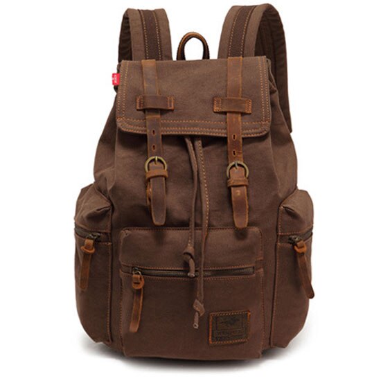 Scione Vintage Reise Rucksäcke Männer Leinwand Schule Laptop Kordelzug Bagpack Große Kapazität Retro Teenager Schulter Taschen: Coffee Big