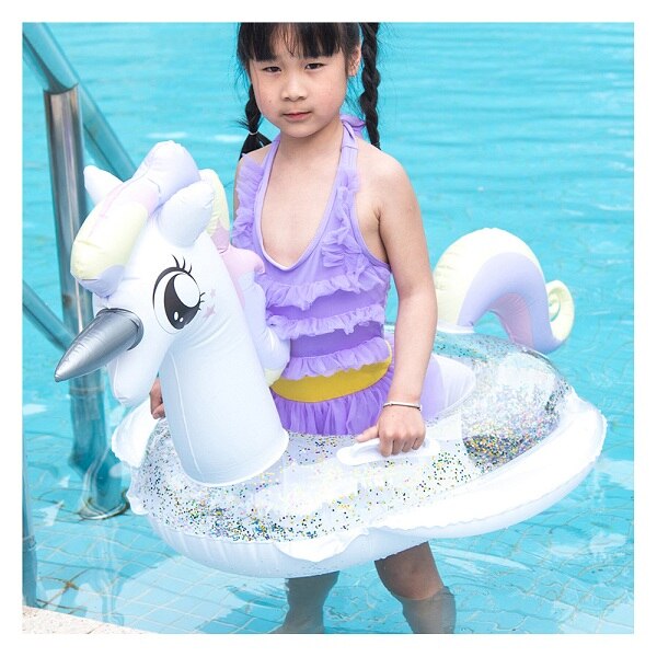 Flotador de flamenco para bebé, círculo hinchable, colchón hinchable para piscina con forma de unicornio, asiento de aire para niños, juguetes de agua: Verde