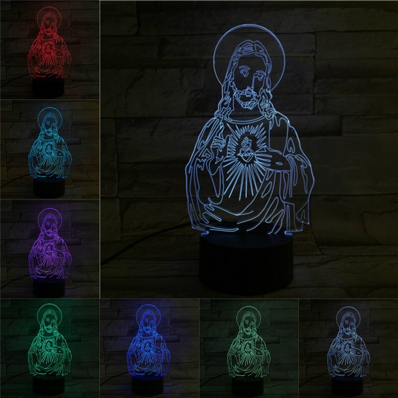 VCity Christian série 3D lampe croix jésus Bible veilleuse acrylique plaque tactile Base à distance décor à la maison pour ami: D / 1 PLATE NO BASE