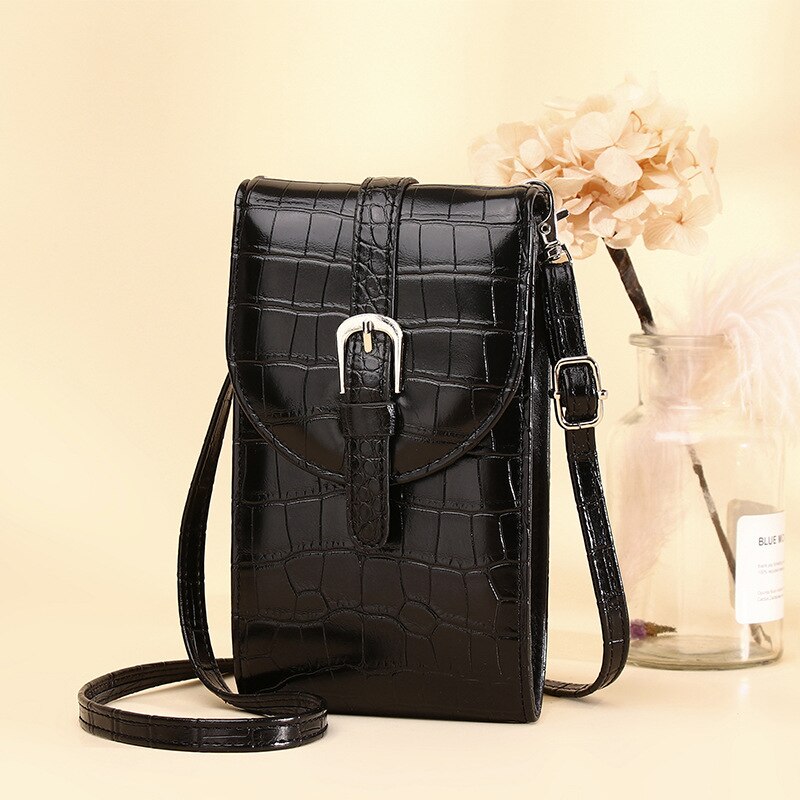 Mini crossbody tasker kvinder mobiltelefon taske dame pung blød læder klap kvindelig lille messenger skulder taske bolsa sac: Sort
